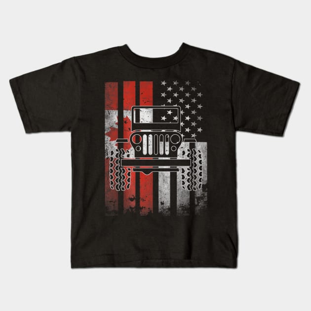 American Flag Jeep Canadian Flag Jeep Funny Jeep gift Men/Women/Kid Jeep Kids T-Shirt by David Darry